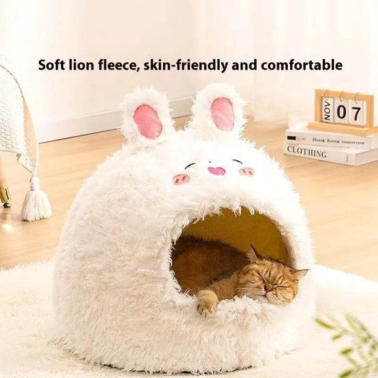 Closed Warm Plush Pet Cat Nest - www.Shopthatapp.com #
