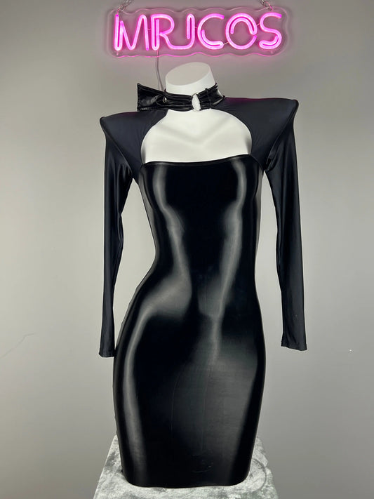 Gothic Long Sleeves Spasndex PU Leather Tight Party Dress Lingerie - www.Shopthatapp.com #