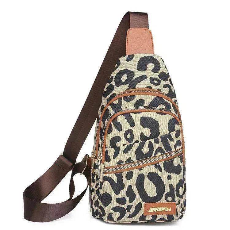 Women's Leopard Print Sling Chest Crossbody & Backpack Bag With Headphone Jack - www.Shopthatapp.com #