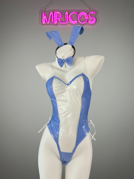 Bunny Girl PU Leather See Through Cosplay Bodysuit Costume Lingerie - www.Shopthatapp.com #