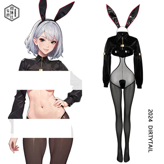 Bunny Girl Sexy Cute Costume PU Jacket Sheer Stockings Cosplay Lingerie Set - www.Shopthatapp.com #