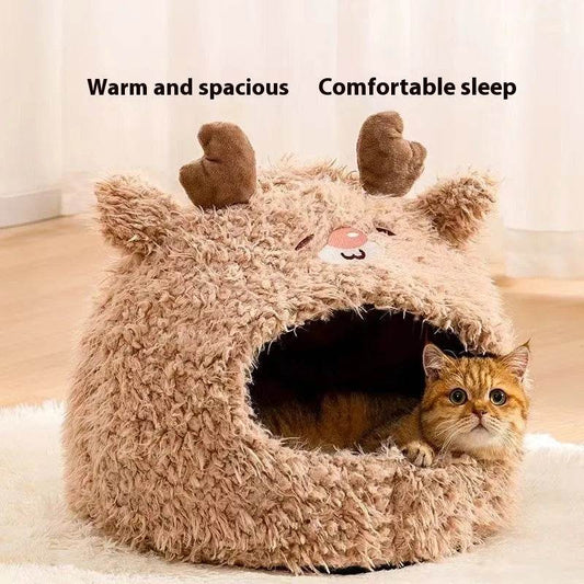 Closed Warm Plush Pet Cat Nest - www.Shopthatapp.com #