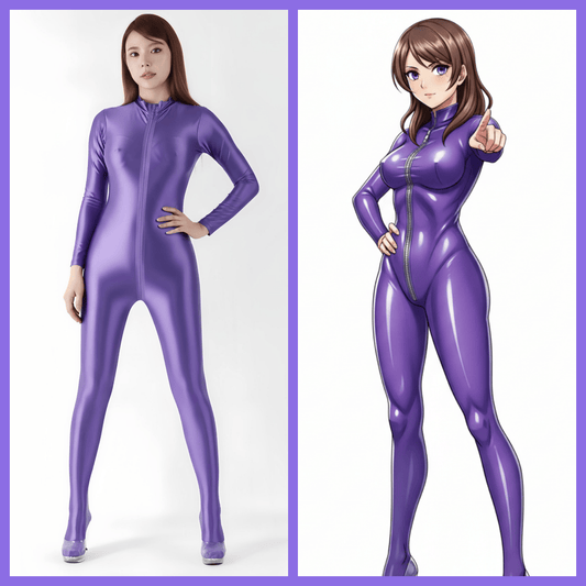 Extra Long Front Triple-Zipper Spandex Nylon Full Bodysuit Zentai Shinny Jumpsuit - www.Shopthatapp.com #
