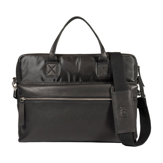 K0043AB | Briefcase in Nylon Waterproof/Vera Pelle pieno fiore con leggera grana - Colore Nero - Pochette interna - Accessori Silver lucido - Dimensioni cm 39 x 30 x 12 - Confezione: Sacchetto Tnt - www.Shopthatapp.com #
