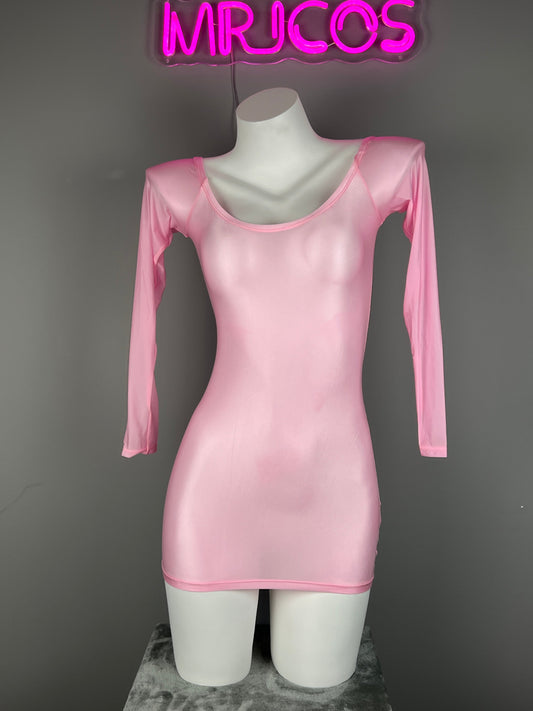 Long Sleeves Sheer See Through Short Dress Lingerie Set with Pantyhose - www.Shopthatapp.com #