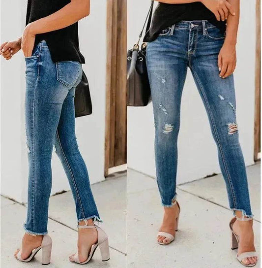 Newest Hot Women Stretch Ripped Distressed Skinny High Waist Denim Pants Shredded Jeans Trousers - www.Shopthatapp.com #