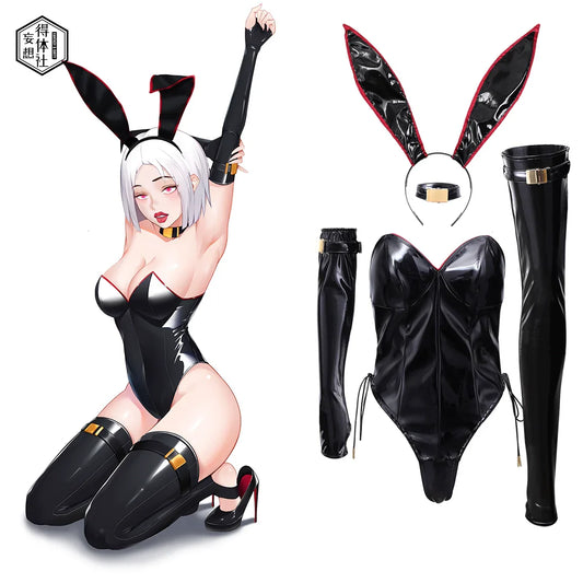 PU Leather Bound Bunny Strapless Bunny Girl Cosplay Costume Sexy Open Crotch Lingerie - www.Shopthatapp.com #