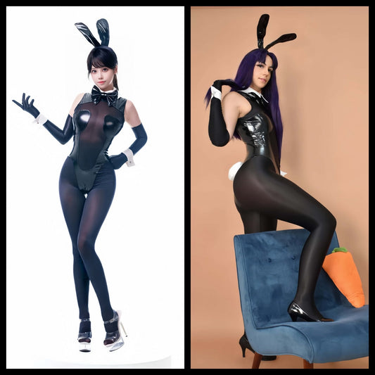 PU Leather Spandex See Through Bunny Girl Bodysuit Cosplay Costume Lingerie - www.Shopthatapp.com #