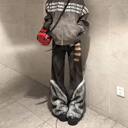 Retro Distressed Pants Leg Stitching Edging Skinny Baggy Jeans Pant For Women - www.Shopthatapp.com #