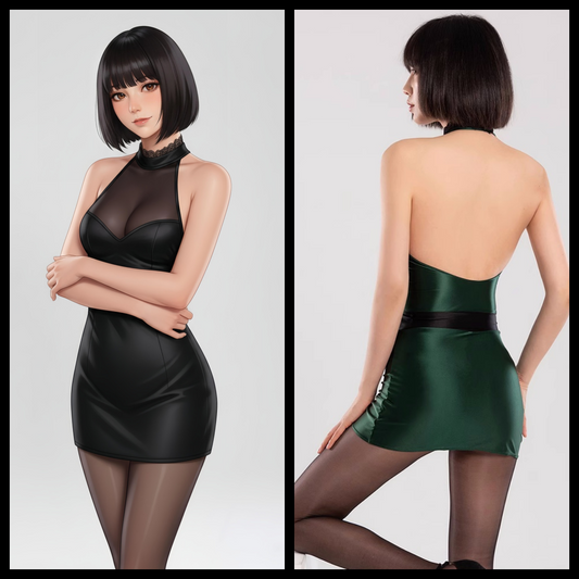 Satin Spandex Halter Sleeveless Short Dress Lingerie - www.Shopthatapp.com #