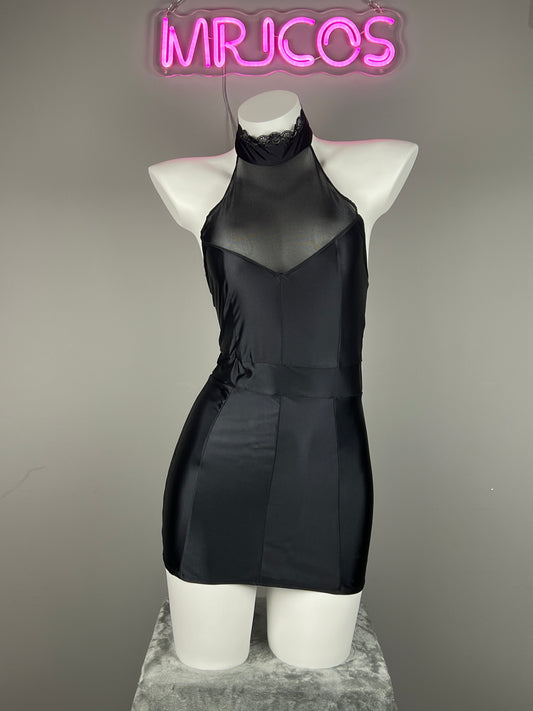 Satin Spandex Halter Sleeveless Short Dress Lingerie - www.Shopthatapp.com #