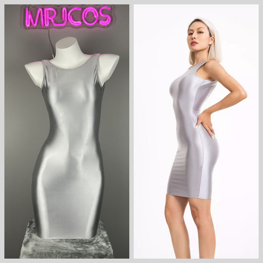Sleeveless Tight Spandex Casual Halter Dress Basic Stretchy Wrap Party Dress - www.Shopthatapp.com #