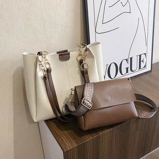 Two-piece Set Large Capacity Leather Totes shoulder Work Commuter Bag - www.Shopthatapp.com #