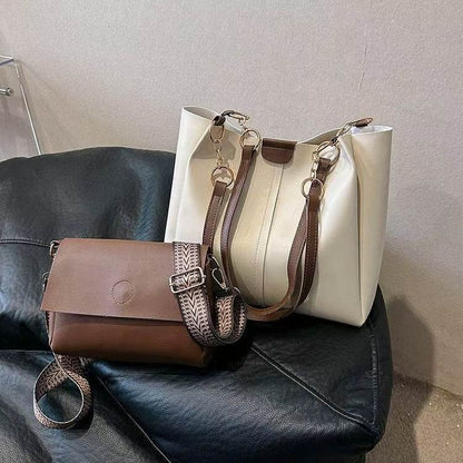 Two-piece Set Large Capacity Leather Totes shoulder Work Commuter Bag - www.Shopthatapp.com #