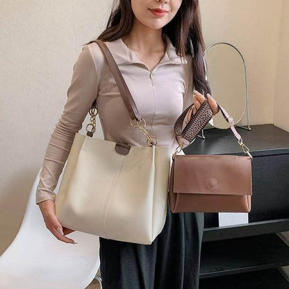 Two-piece Set Large Capacity Leather Totes shoulder Work Commuter Bag - www.Shopthatapp.com #