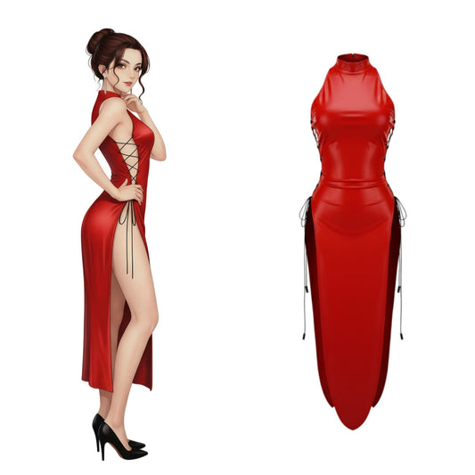 Vintage PU Leather Satin Cheongsam Lingerie Sexy Party Dress Costume - www.Shopthatapp.com #