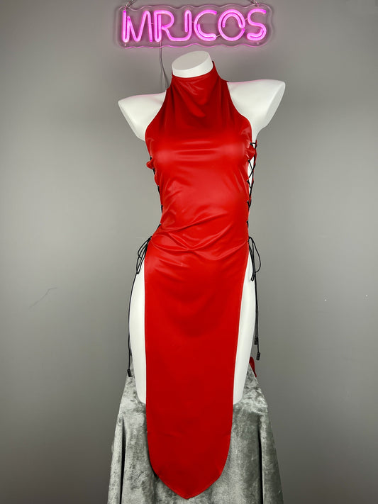 Vintage PU Leather Satin Cheongsam Lingerie Sexy Party Dress Costume - www.Shopthatapp.com #