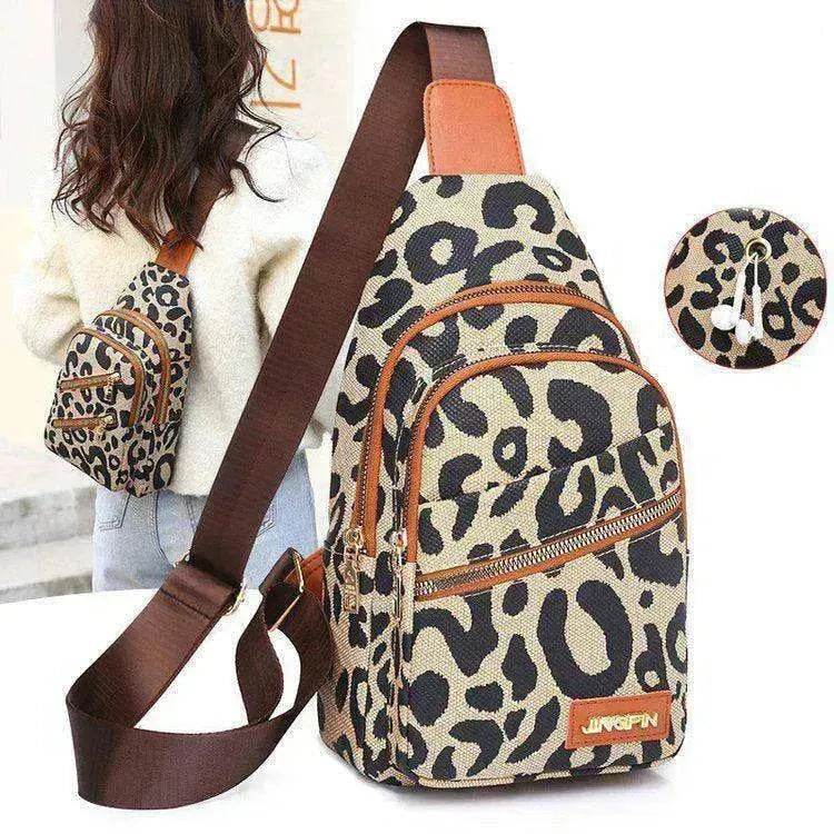 Women's Leopard Print Sling Chest Crossbody & Backpack Bag With Headphone Jack - www.Shopthatapp.com #