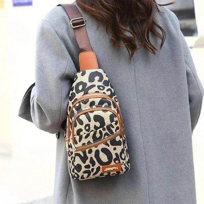 Women's Leopard Print Sling Chest Crossbody & Backpack Bag With Headphone Jack - www.Shopthatapp.com #