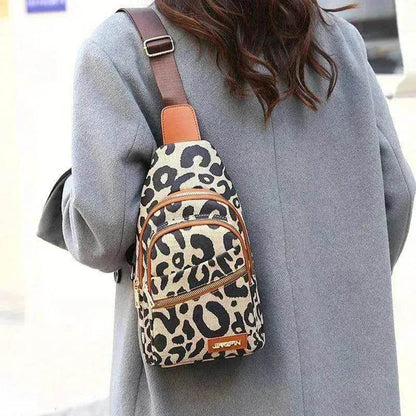 Women's Leopard Print Sling Chest Crossbody & Backpack Bag With Headphone Jack - www.Shopthatapp.com #