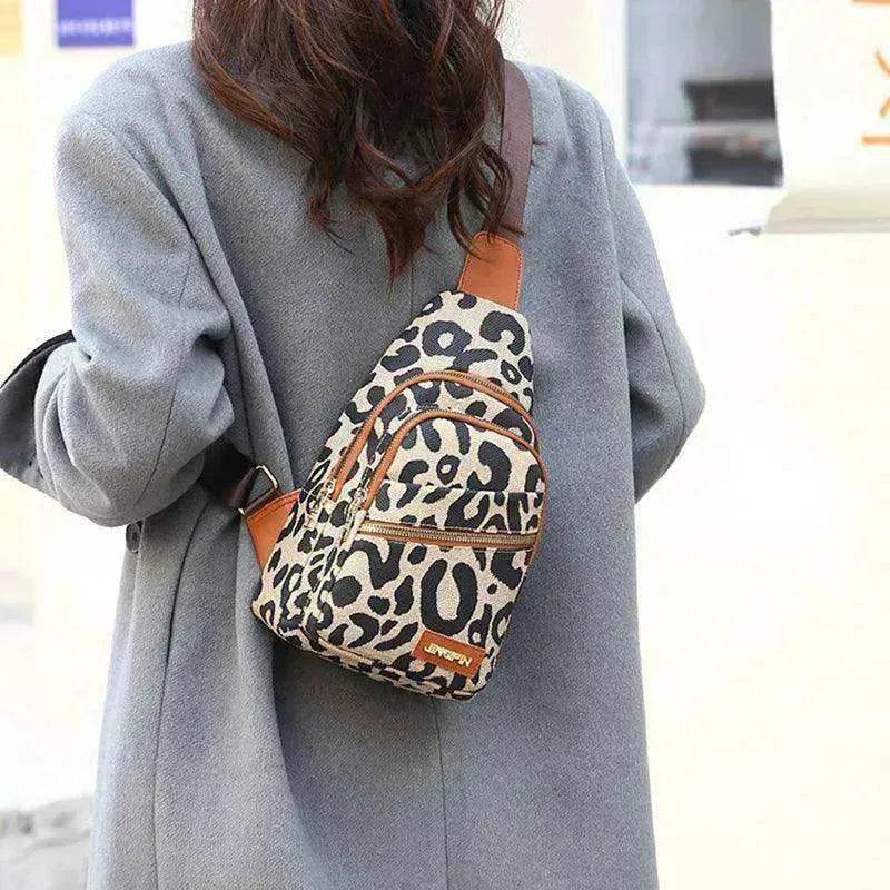 Women's Leopard Print Sling Chest Crossbody & Backpack Bag With Headphone Jack - www.Shopthatapp.com #