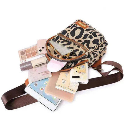 Women's Leopard Print Sling Chest Crossbody & Backpack Bag With Headphone Jack - www.Shopthatapp.com #