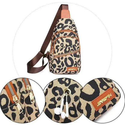 Women's Leopard Print Sling Chest Crossbody & Backpack Bag With Headphone Jack - www.Shopthatapp.com #