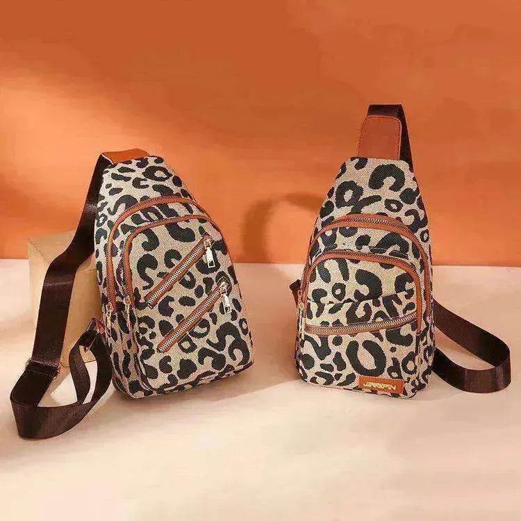 Women's Leopard Print Sling Chest Crossbody & Backpack Bag With Headphone Jack - www.Shopthatapp.com #