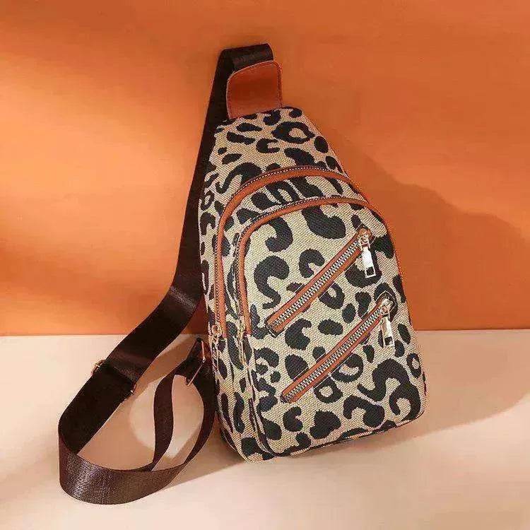Women's Leopard Print Sling Chest Crossbody & Backpack Bag With Headphone Jack - www.Shopthatapp.com #