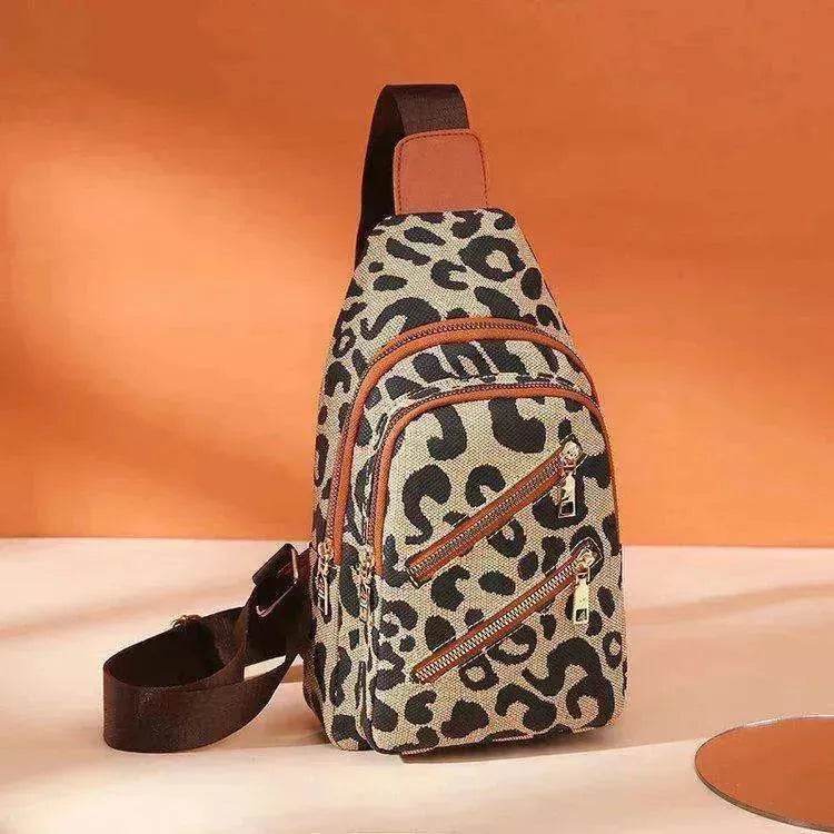 Women's Leopard Print Sling Chest Crossbody & Backpack Bag With Headphone Jack - www.Shopthatapp.com #