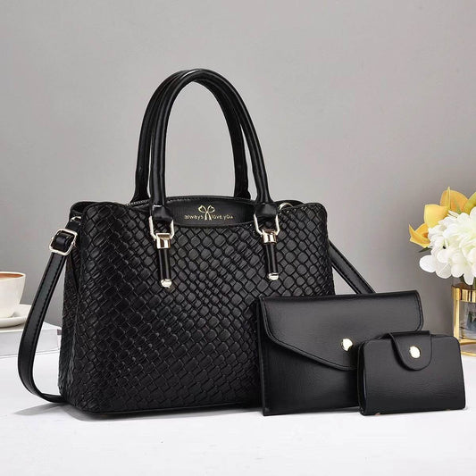 Woven Texture Three-piece Set Large Capacity One Shoulder Combination Bags women - www.Shopthatapp.com #