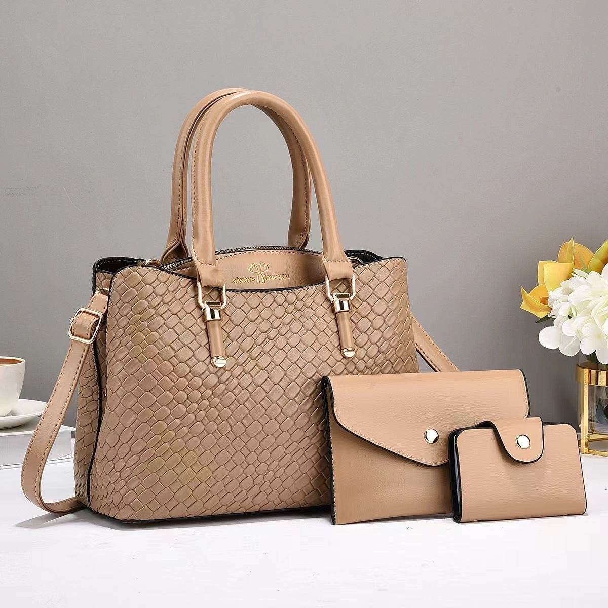 Woven Texture Three-piece Set Large Capacity One Shoulder Combination Bags women - www.Shopthatapp.com #