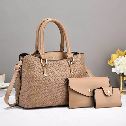 Woven Texture Three-piece Set Large Capacity One Shoulder Combination Bags women - www.Shopthatapp.com #