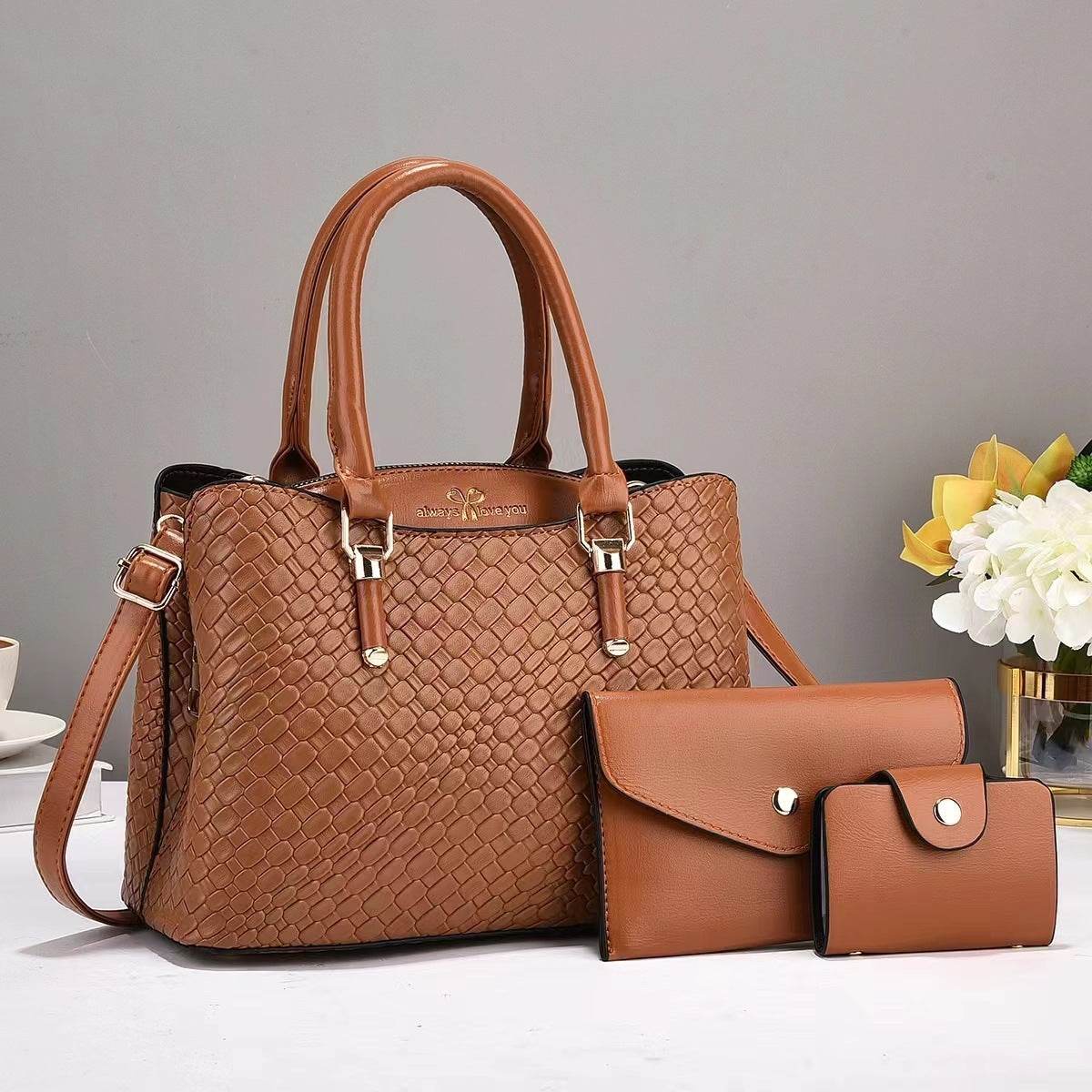 Woven Texture Three-piece Set Large Capacity One Shoulder Combination Bags women - www.Shopthatapp.com #