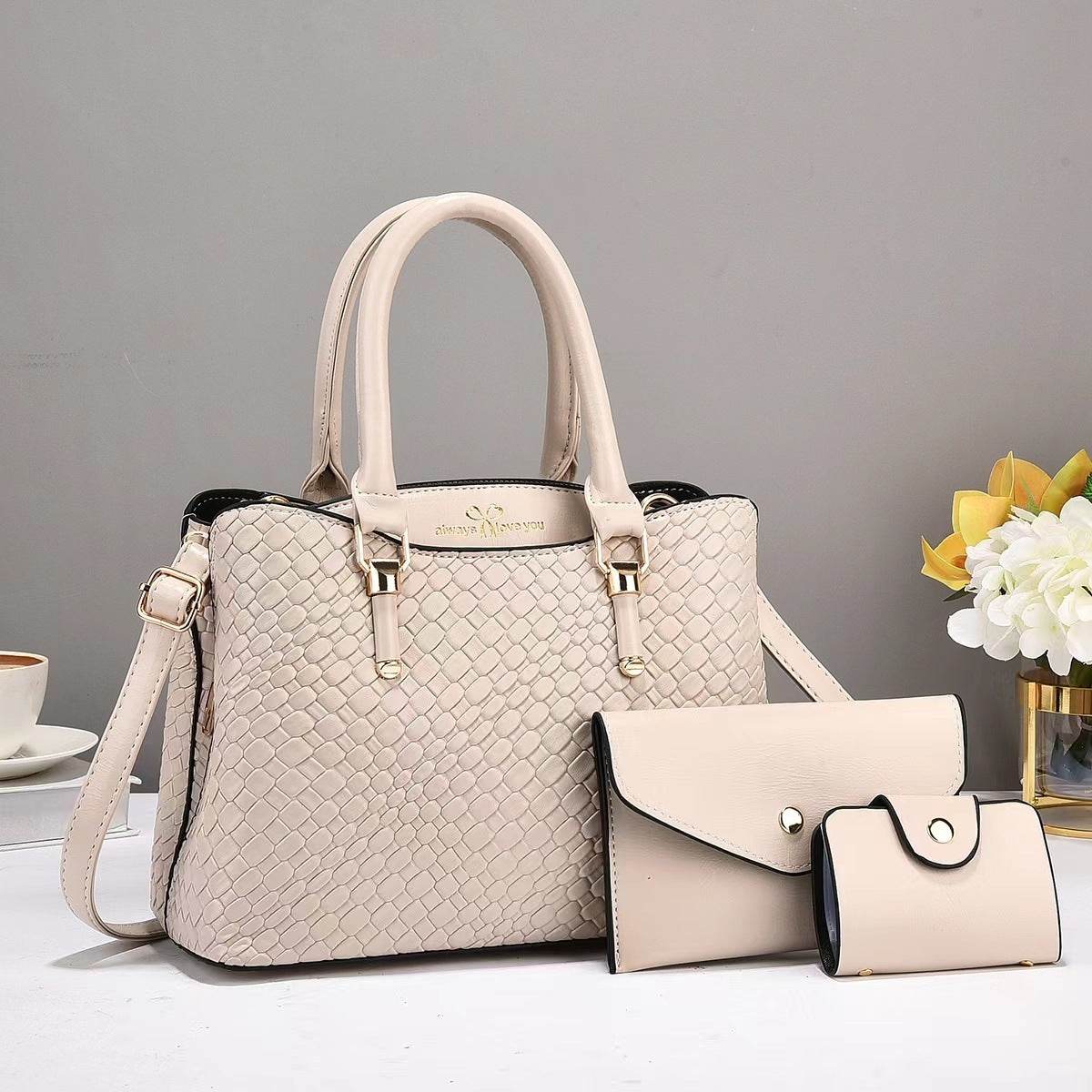 Woven Texture Three-piece Set Large Capacity One Shoulder Combination Bags women - www.Shopthatapp.com #